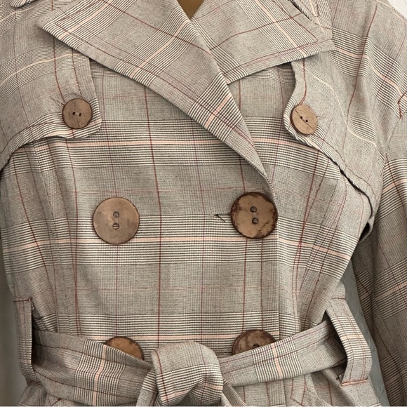 People Like Frank Multi-color Glen-Plaid Short Belted Double-Breasted Jacket - Picture 3 of 10